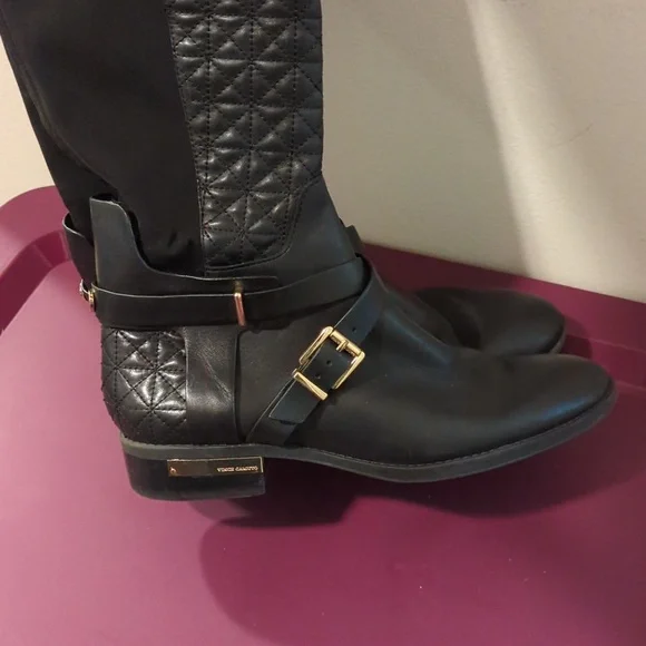 Vince Camuto Patira quilted black riding boots with gold accents size 9 - Picture 2 of 4